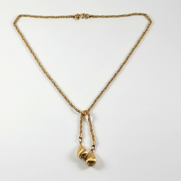 Vintage 70's Gold Tone Drop Tussle Necklace - Picture 2 of 11